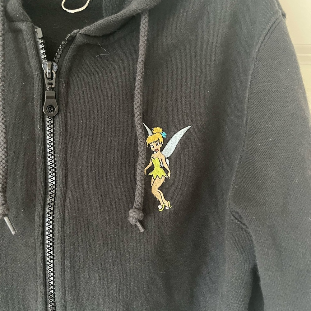 Disney Tinkerbell Black Zip Up Hooded Sweatshirt Medium sized